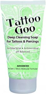 the first stage of the tattoo healing process is cleaning. use something like tattoo goo's cleansing soap to wash your tattoo